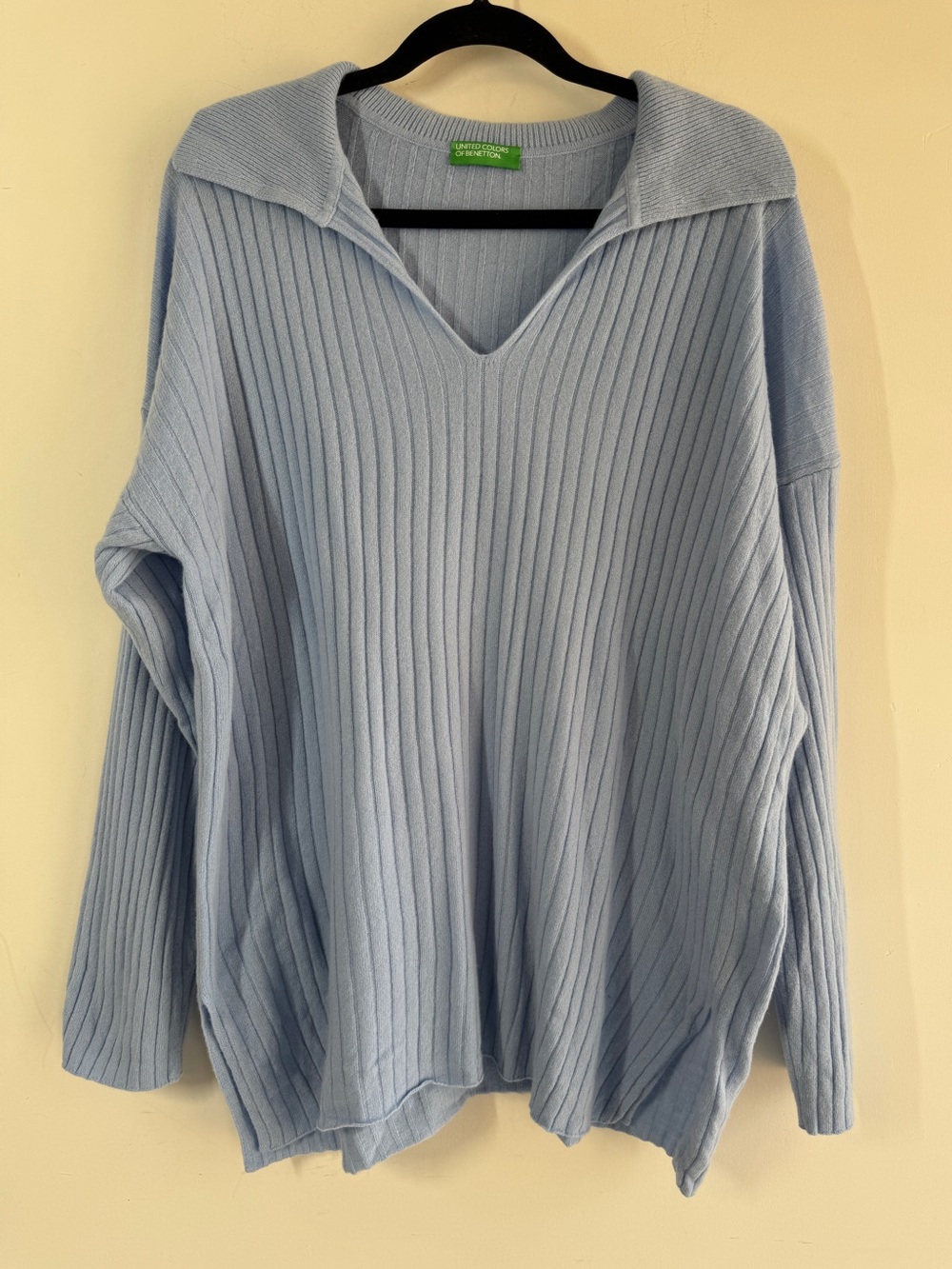 United Colors of Benetton Wool Blend Sweater Blue M Oversized Ribbed Minimalist
